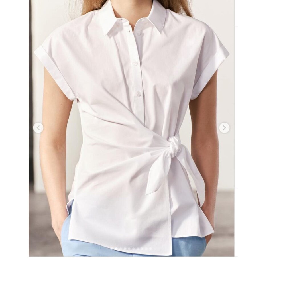 ✨🎀 ZARA ZW‎ Collection Knot Detailed Poplin Shirt – White (NEW WITH TAG) ✨🎀